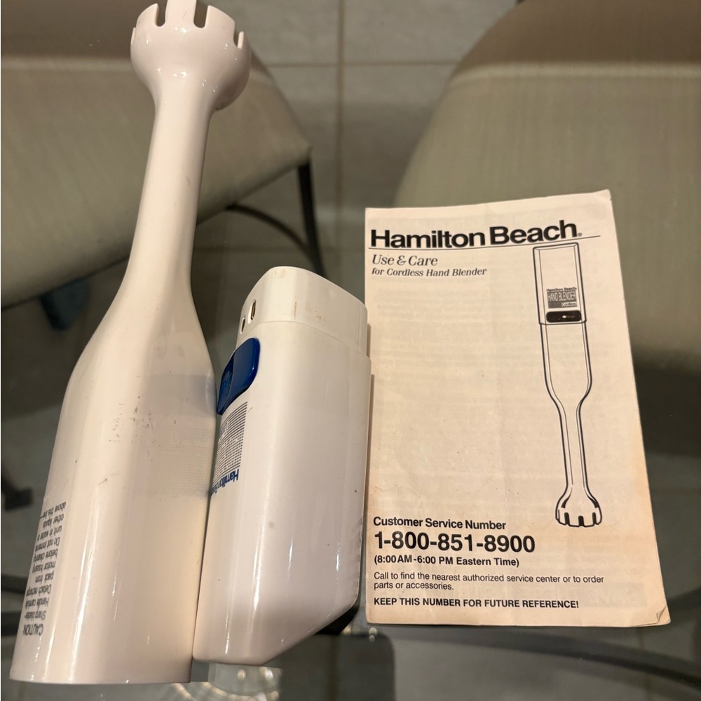 Hamilton Beach White and Blue Cordless Chargeable Hand Blender